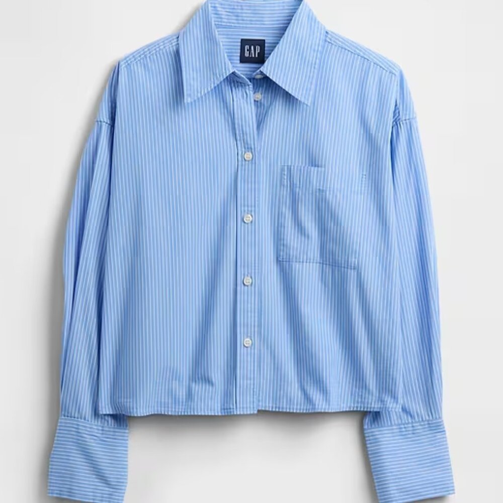 Organic Cotton Straight-Hem Crop button down shirt NWT